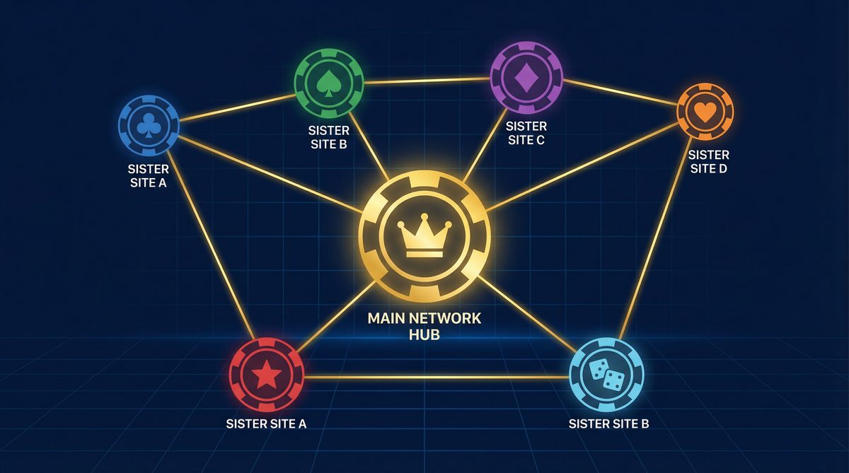 Casino sister sites network diagram showing interconnected casino brands